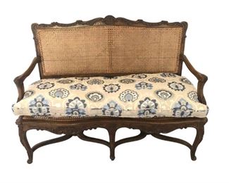 French Provincial Cane Settee with Cushion