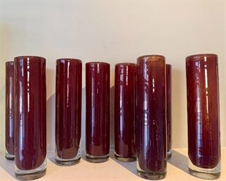 Heavy, burgundy glass vases - we have dozens!