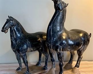 Chinese Tang Style Painted Terracotta Horses - Pair