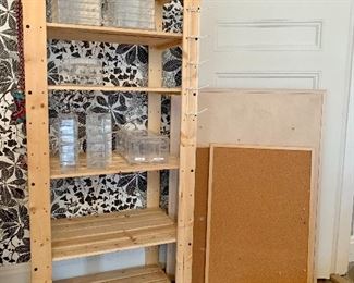 Ikea shelving & assorted lucite storage containers - bulletin boards, too!