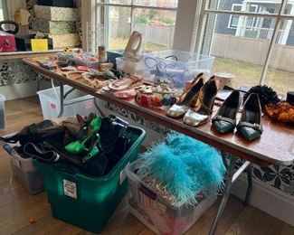 Assorted shoes, boots, jewelry, hair fascinators, and clothing! 
