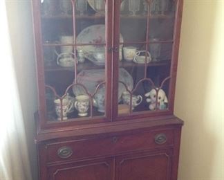Vintage Mahogany China Hutch Display Cabinet   1940's                                                  measures 32"W X 66" H x 2 Depths of 11.5" and 14.5"