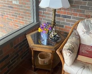 Rattan glass top table