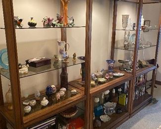 Lovely Wall unit with glass shelves on top and wooden shelves on bottom- lighted