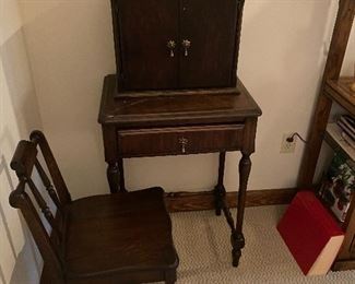 Vintage telephone table with matching chair