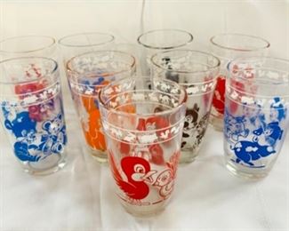 #6) $32 NOW 20% off ( was $40 ) for all 9 pc Vintage Small glasses. Cute and Colorful Animal Motifs. Approx 4 inches tall. (1 of 2 views) 