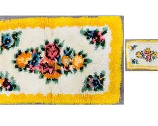 #19) $20 Vintage Hand Hooked Rug. Thick shaggy pile with colorful flowers and leaves .Approx 34’’ x 22’’. See pics for condition of back of rug. (1 of 2 views) 