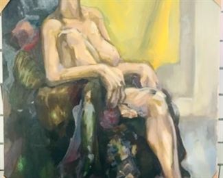 #35) $32 NOW 20% off (was $40 ) Vintage Oil Painting of Sitting Nude in Sunlight by Madelyn Forman. Painted in her youth, she would be 85 years old now. She sold her work in various galleries in New Mexico. Canvas Measures approx 24” x 30”.