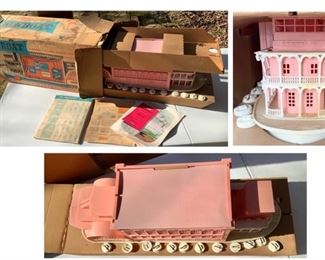 #5)$100 NOW 20% OFF (was $125) Vintage 1962 Pink Toy Theatre Showboat Playset by Remco.
Never Played with. Includes Showboat Scripts and Characters in original package as shown. Condition: Although unused the box has Storage Issues and the boat has some yellowing as shown.  4 Shows! Cinderella, Heidi, Wizard of Oz and Pinocchio. What a COOL TOY! (1 of 4 views) 