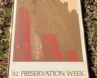 #44) $60 NOW 20% OFF (was $75) ST LOUIS HISTORY ITEM! ! 1982 ‘’ THE FOX “Framed Print signed 51 of 300 by St Louis Artist Luanne Rimel. 82 Preservation Week is a stunning print in Gold and Rich Red Tones. The Fox Grand Re opening was Sept 7, 1982. Great St Louis Collectors Item. Inside plastic frame measures approx 33 3/4 ‘’ x 22’’  (1 of 2 views) 