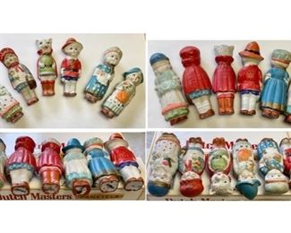 #62)now 50% off  $42.50 ( was $85) Vintage group of 6 Nursery Rhyme Bisque Dolls Figurines .Marked Made in Japan, they measure approx 4 ‘’ tall. Puss in Boots C393, Females are C399, C401,C400, The Boy is number C391 and has a few marks on his hat as shown. The Colors are quite Vibrant and they have been stored well. (1 of 2 Views) 