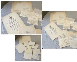 #53) $137.50 NOW 50% OFF (was $275) original JFK inaugural invitation set. Includes invitation to the Inauguration in envelope postmarked Dec 31 1960, Invitation to the inaugural Ball 1961 in original mailing envelope postmark Jan 5, 1961, inaugural gala invite in mailing envelope postmarked Dec 21, 1960,  RSVP Gala inaugural card with with guest list space on the back ,RSVP inaugural Ball card with envelope .These were owned by one of Nixon’s many lawyers. They are as is as shown and you can smell smoke on these items. (1 of 3 views )