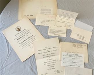 #53) $137.50 NOW 50% OFF (was $275 ) original JFK inaugural invitation set. Includes invitation to the Inauguration in envelope postmarked Dec 31 1960, Invitation to the inaugural Ball 1961 in original mailing envelope postmark Jan 5, 1961, inaugural gala invite in mailing envelope postmarked Dec 21, 1960,  RSVP Gala inaugural card with with guest list space on the back ,RSVP inaugural Ball card with envelope .These were owned by one of Nixon’s many lawyers. They are as is as shown and you can smell smoke on these items. (1 of 3 views )