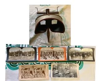 #55) $36 NOW 20% off (was $45 ) for all Antique Stereoscope Viewer and 5 slides . Mr RW Sears President of his famous company, Sled Dogs Icy Trails North of the Arctic Circle, Owl Bird Sanctuary, Yellowstone Black Bears and 7 and 1 Hanging team in the Woods card . (1 of 3 views) 