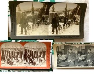 #55) $36 NOW 50% OFF (was $45 )Antique Stereoscope Viewer and 5 slides . Mr RW Sears President of his famous company, Sled Dogs Icy Trails North of the Arctic Circle, Owl Bird Sanctuary,Yellowstone Black Bears and 7 and 1 Hanging team in the Woods card. (1 of 3 Views) 