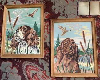 #69) $38 for the pair. Vintage paint by number pair of hunting dogs. Frame measures 14’’x18’’.