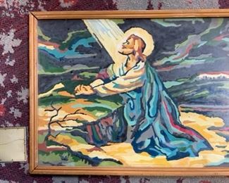 #71) $20 Vintage paint by number Jesus. Frame measures 13’’x17’’.