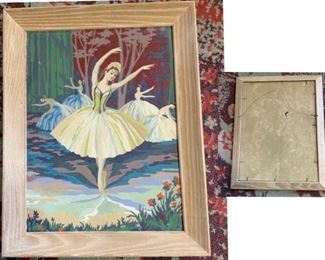 #70) $20 Vintage paint by number Ballerina with cool swirl floor. Frame measures 14’’ x 18’’