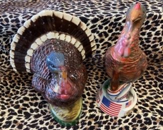 #76) $10 NOW 50% OFF (was $20 ) total for 2 Vintage Wild Turkey Liquor 76) Decanters (empty) . Spirit of 76 says decanter limited edition ceremonies number 5 and is 12’’ tall. Other says limited edition number 8 and measures 12” tall. Both have corks as shown. (1 of 2 views)