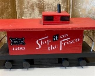 #87) $35 Vintage Handmade Frisco Railroad Wooden Folk Art  Birdhouse - looks unused 20’’ long by 10” tall.  (1 of 3 views) 
