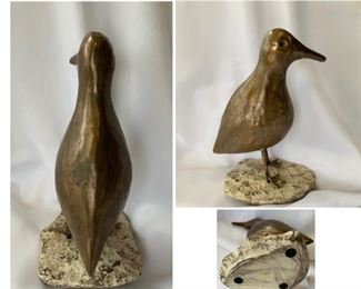 #92) $52 NOW 20% OFF (was $65 Vintage 1970s Kiwi Bird on the Rock Table Sculpture. Cold Cast Brass Finish measures approx 9.5” on Rock and approx 6.5 wide. (1 of 2 views) 