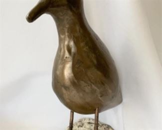 #92) $52 NOW 20% OFF ( was $65) Vintage 1970s Kiwi Bird on the Rock Table Sculpture. Cold Cast Brass Finish measures approx 9.5” on Rock and approx 6.5 wide. (1 of 2 views) 