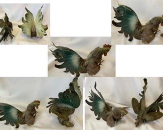 
#122) $76 NOW 20% OFF (was $95) Vintage pair of Colorful Flighting Cocks /Roosters. Well wrought with great details. As is as shown but in great condition. Footed Cock is Appr 12’’ x 5.5’’. Other cock is approx 7’’ x 5.5’’. (1 of 2 views) 