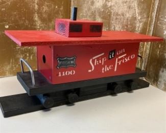 #87) $35 Vintage Handmade Frisco Railroad Wooden Folk Art  Birdhouse - looks unused 20’’ long by 10” tall.  (1 of 3 views) 