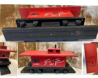 #87) $35 Vintage Handmade Frisco Railroad Wooden Folk Art  Birdhouse - looks unused 20’’ long by 10” tall.  (1 of 3 views) 