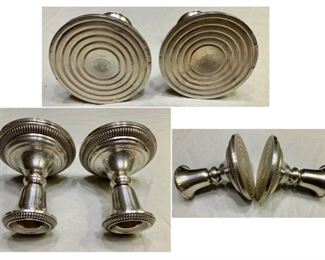 #133) $25 NOW 50% OFF (was $50 ) Vintage 1930s Sterling candlestick set by Frank M Whiting. Weighted and Reinforced 200. Approx 3 1/2 tall x 3 1/2 in diameter. We have not cleaned.  See imperfections as shown. (1 of 2 views) 