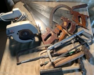 #101) $24 NOW 20% OFF (was $30 ) Vintage Lot of Saws and large C clamp (1 of 2 views) 