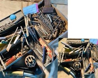 #99) $25 NOW 50% OFF (was $50 ) Large Lot of Vintage Drill Bits, masonry and other drill bit sets. Includes new carbide bit and antique wood cylinder. ( 1 of 2 views) 