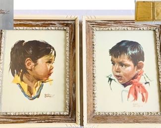 #67) $36 NOW 20% OFF (was $45 ) 1950s pair of TAOS Boy and Girl. Glass and Wood Frame Measures approx 60”x 20”