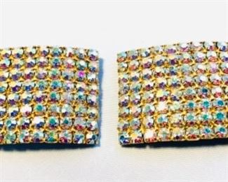 #84) $40 Vintage 1950s pair of Stunning AB Rhinestone Shoe Clips. Not Cleaned . Normal Wear in great condition. Measures 2’’ x 1 1/4”. (1 of 2 views) 