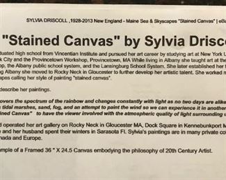 Info on Sylvia Driscoll, Arts of the two paintings on each side of this information