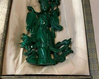 Hand carved Malachite Figurine.  Purchased in Hong Kong at the Chinese Arts & Crafts in 1982.