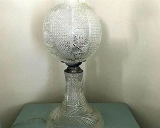 Vintage Cut Crystal Hurricane Lamp 18.5" with chimney 20.5"