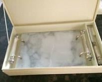 Vintage NEIMAN MARCUS Marble Silver Plated Cheese Server & Knife ~ ln original box.
