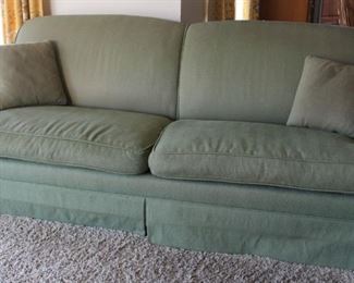 #23. $50.00. Green sofa no stains but worn 36”h X 79”w X 35”d