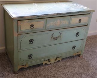 #45. 50.00. Painted antique dresser as is top 29”h X 42”w X 19.5”d picture of surface is in next picture