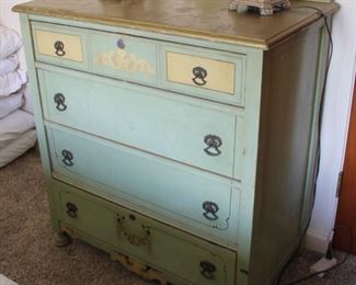 #50. $125.00. Painted antique dresser as is top 38.5”h X 34”w X 19.5”d