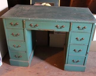 #67. $50.00. Double pedestal Painted desk 29”h X 42”w X 21”d