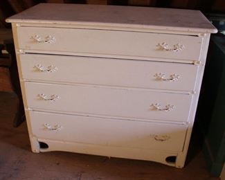 #68. $50.00. Painted white dresser 36”h X 42”w X 19”d