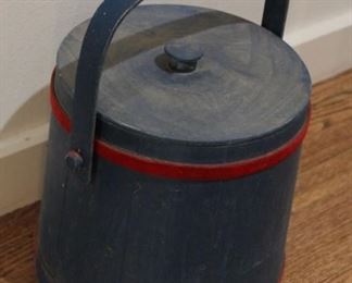 #74. $50.00. Putney Baskerville Vermont wooden bucket Maple syrup 11”h X 10”d