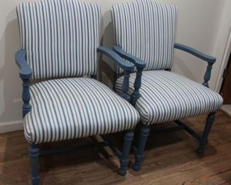 #75. $150.00. Pair upholstered arm chairs 37.5”h X 24”w X 24”d