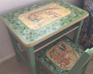 Very special painted child's desk and chair.