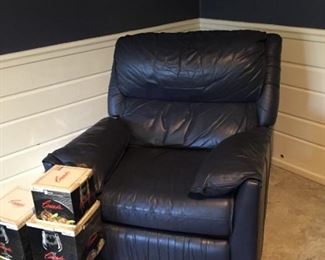 Blue leather recliner (great condition).