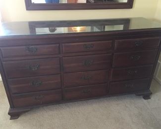 Link Taylor Bureau with glass top and matching mirror.