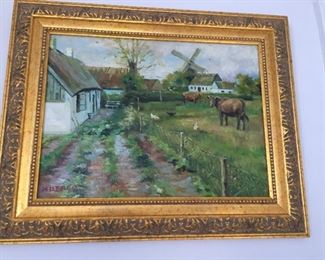 Oil painting of farm scene.