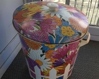 Metal floral laundry can.